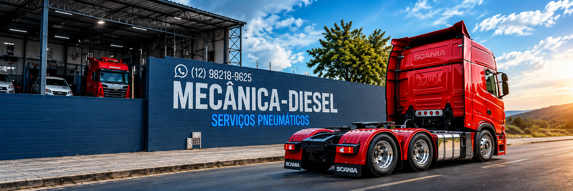 Caminhão na oficina RP Diesel - Mecânica especializada em motores diesel